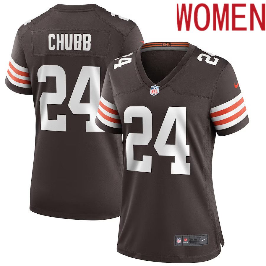 Women Cleveland Browns 24 Nick Chubb Nike Brown Game NFL Jersey